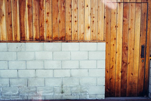 Wooden Wall with Brick Base and Door Handle - Download Free Stock Photos Pikwizard.com