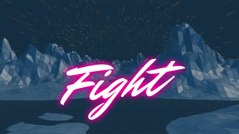 Retro Futurism Fight Graphic in Digitized Landscape