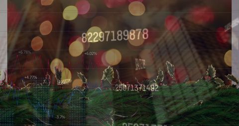 Festive Stock Market Data with Holiday Decorations and Cityscape - Download Free Stock Images Pikwizard.com