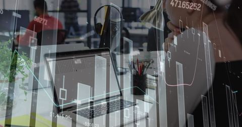 Business Data Analysis with Transparent Graph Overlays in Modern Office - Download Free Stock Images Pikwizard.com