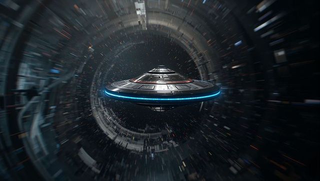 Futuristic Spaceship Gliding Through Galactic Tunnel