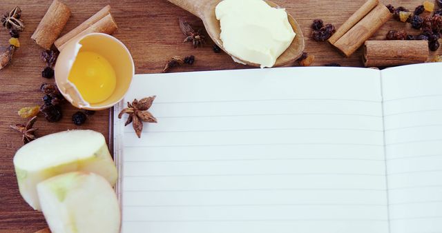 Ingredients on Wooden Table with Open Recipe Book - Download Free Stock Images Pikwizard.com