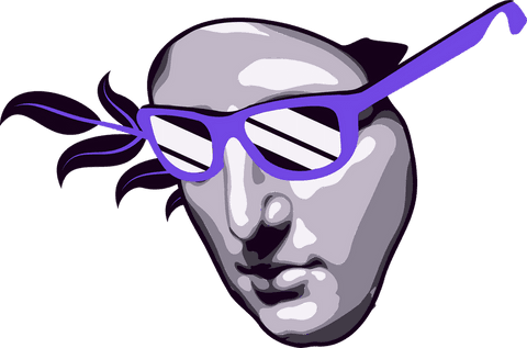 Gray sculpture head with purple modern sunglasses transparent background