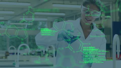 Scientist in Lab Analyzing Data with Digital Interface