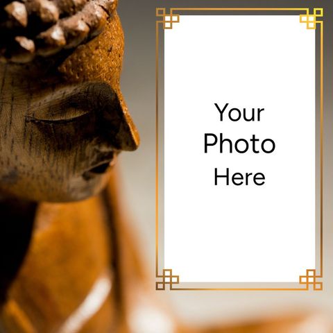 Meditation themed social media template with buddha sculpture