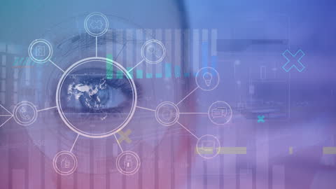 Futuristic Digital Interface Network Zooming into Eye