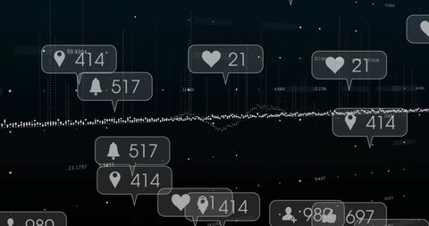 Futuristic Analytics Dashboard Showing Social Notifications and Dotted Wave Visualization