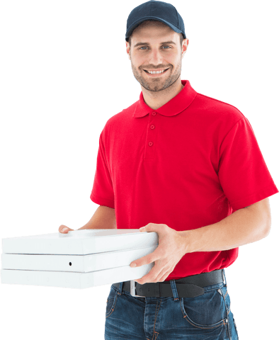 transparent image of smiling delivery man holding pizza boxes - Download Free Stock Videos Pikwizard.com