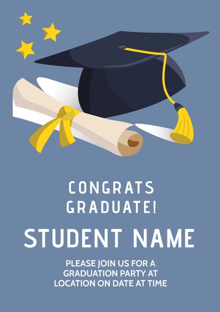 Graduation Invitation Template with Hat and Diploma Illustration - Download Free Stock Templates Pikwizard.com