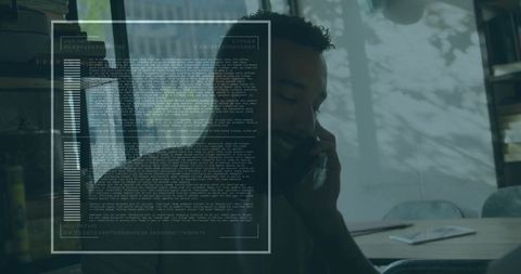 Man Engaged in Phone Call with Digital Interface Overlay Chronicals Innovation