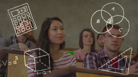 Students Engaged in Learning with Mathematics Animation Overlay