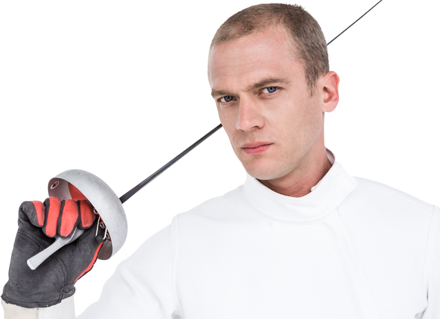 Confident Male Swordsman Holding Fencing Sword on Transparent Background - Download Free Stock Videos Pikwizard.com