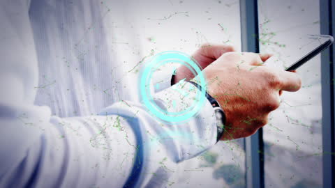 Businessman Checking Time on Smartwatch in High-Tech Office