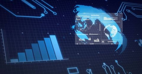 Digital Globe with Data Interface and Bar Graphs in Futuristic Concept
