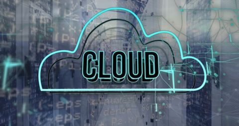 Digital cloud computing concept in data server room