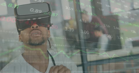 Businessman Explores Financial Data Using Virtual Reality