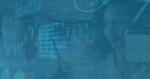 Abstract Financial Data Animation Overlaying Business Scene
