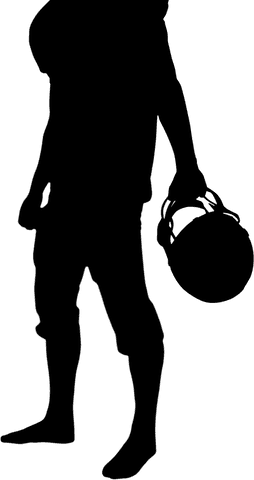 Transparent silhouette of football player holding helmet for sports concept