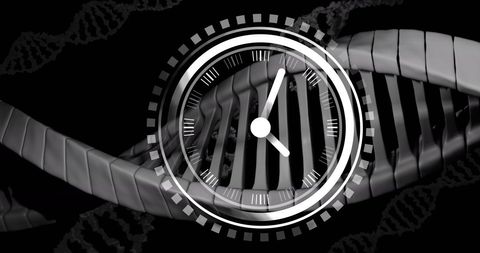 Clock Overlay on DNA Strands Symbolizing Genetic Time - Download Free Stock Images Pikwizard.com