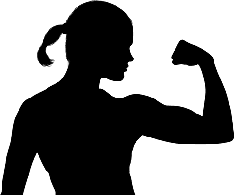 Muscular woman silhouette posing on transparent background