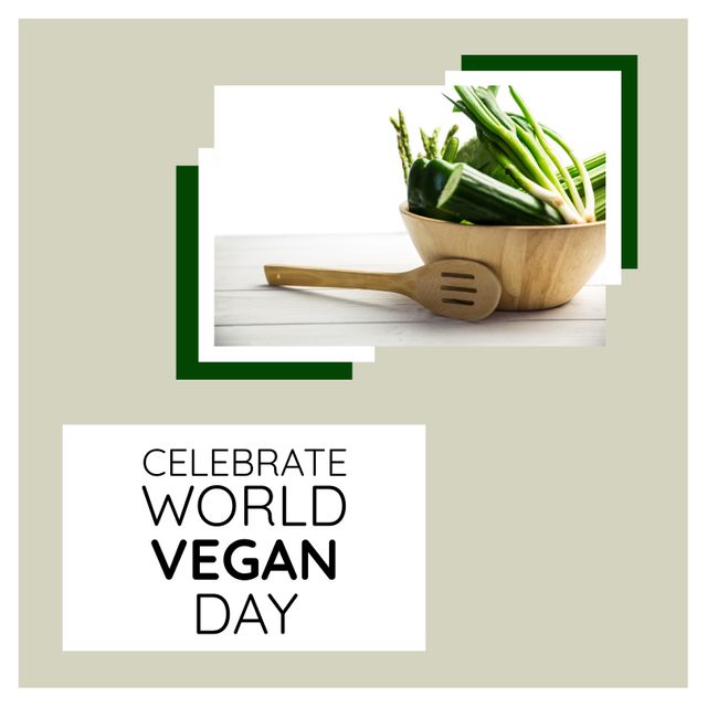 Ideal for promoting World Vegan Day, healthy eating habits, and vegan lifestyle. Perfect for social media posts, wellness blogs, and event advertisements highlighting the benefits of a plant-based diet and eco-conscious living. Suits themes related to nutrition, sustainability, and natural food choices.