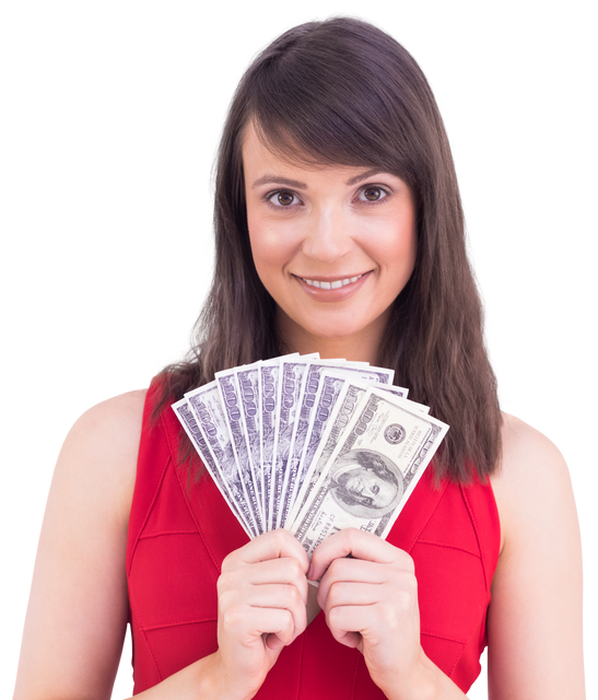 Smiling Young Woman Holding Fan of Cash on Transparent Background - Download Free Stock Videos Pikwizard.com