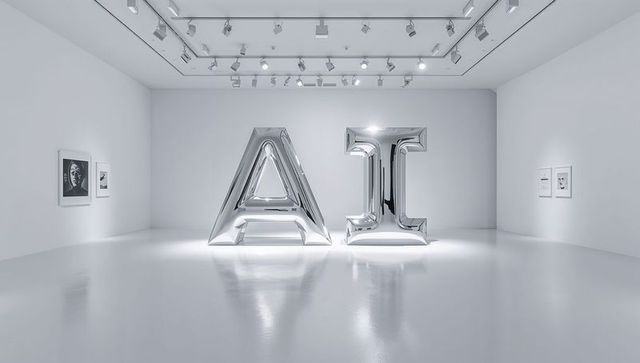 Chrome balloon letters a i sculptures minimal white gallery reflective monochrome artwork