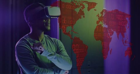 Man Using VR Headset with Global Data Network - Download Free Stock Images Pikwizard.com