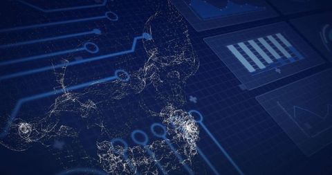 Digital Wireframe Handshake on High-Tech Interface Background