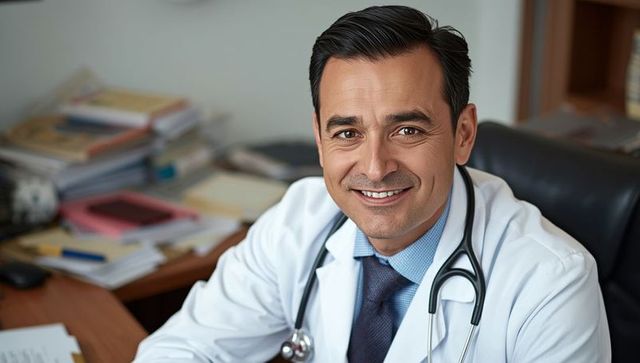 Professional Doctor Smiling in Medical Office Environment