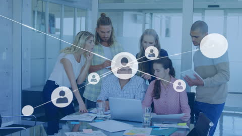 Diverse Team Collaborating with Digital Network Technology