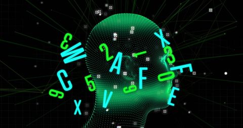 Neon Digital Human Head with Floating Alphanumeric Elements - Download Free Stock Images Pikwizard.com