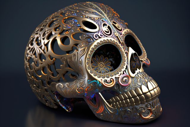 Golden mexican decorative sugar skull on purple background, using generative ai technology - Download Free Stock Photos Pikwizard.com