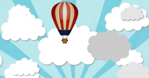 Striped Hot Air Balloon Among Cartoon Clouds - Download Free Stock Images Pikwizard.com