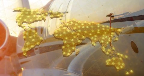 Digital Connections Overlaying World Map and Airplane - Download Free Stock Images Pikwizard.com