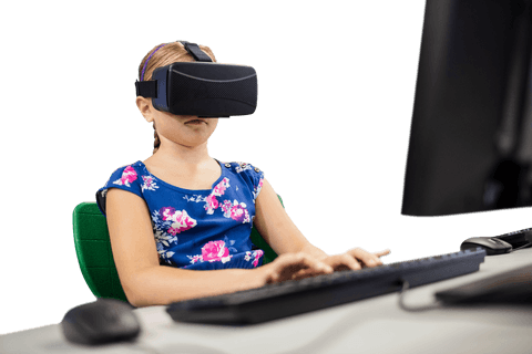 young girl wearing vr headset engaged with transparent computer technology - Download Free Stock Videos Pikwizard.com