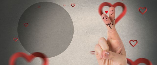 Cute Finger Couple Celebrating Love Surrounded by Hearts - Download Free Stock Templates Pikwizard.com