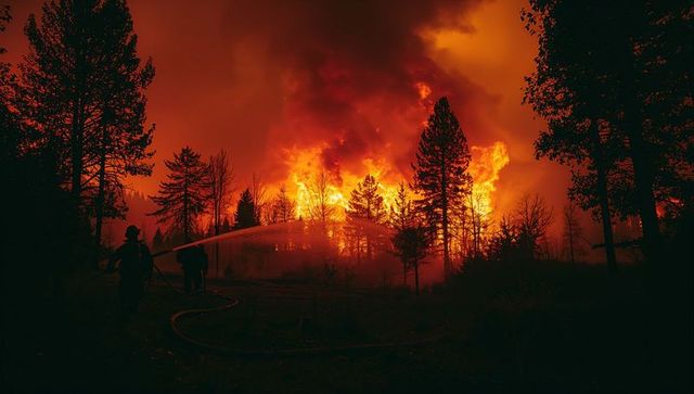 Firefighters battling intense forest blaze at night