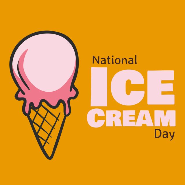 National Ice Cream Day Illustration with Ice Cream Cone and Yellow Background - Download Free Stock Templates Pikwizard.com