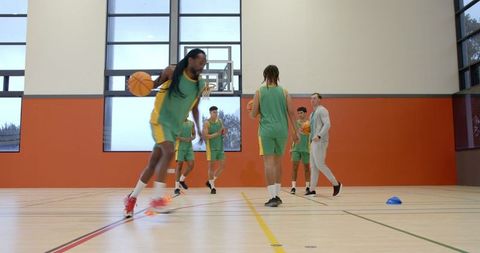 Basketball Training Session on Indoor Court