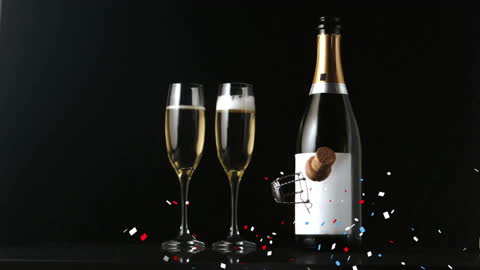 Champagne Celebrations with Confetti and Bubbles
