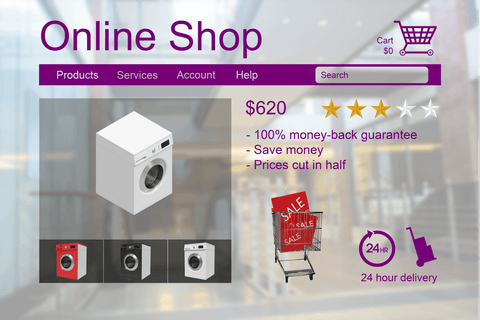 transparent online shop interface displaying washing machines - Download Free Stock Videos Pikwizard.com