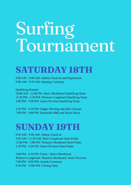 Surfing Tournament Event Schedule on Ocean-Themed Poster - Download Free Stock Videos Pikwizard.com