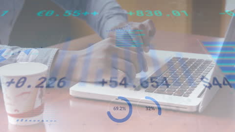 African American Businessman Working with Financial Data Overlay