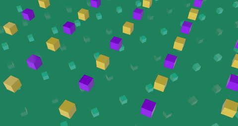 Colorful 3D Cubes on Rotating Green Background