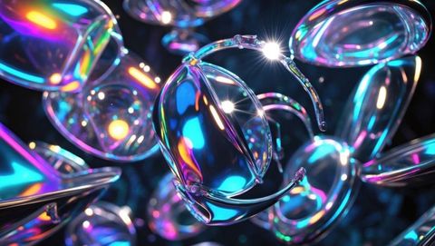 Futuristic spheres and rings orbiting in neon digital void
