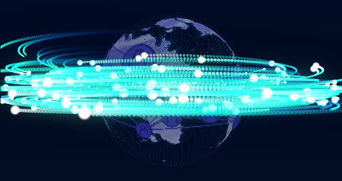 Rotating Earth with Futuristic Digital Data Streams