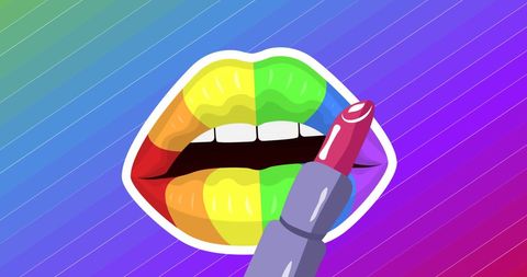 Bold Rainbow Lips with Lipstick on Colorful Background