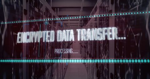 Encrypted Data Transfer in Server Room with Digital Overlay - Download Free Stock Images Pikwizard.com