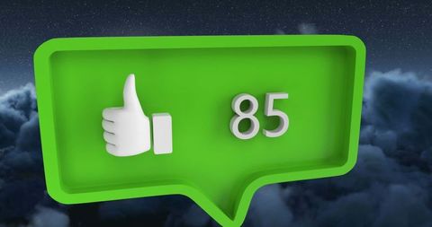 Green notification icon displaying 85 likes in cloudy background